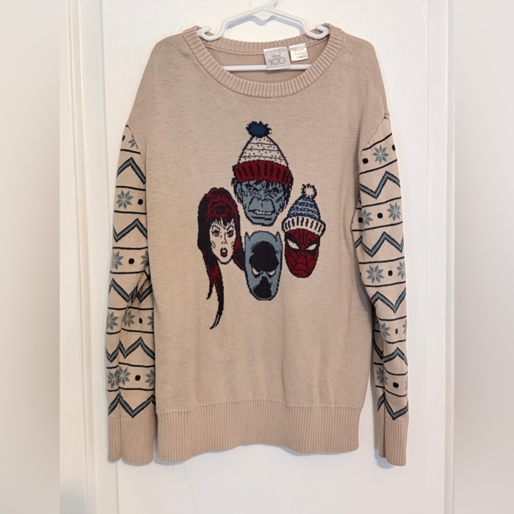 Disney 100 Beige Graphic Kids Marvel Hulk Spider-Man Sweater
